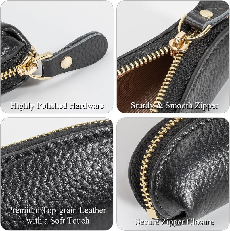 LARENNT Full Grain Leather Coin Pouch - Travel Small Coin Purse with Zipper - Mini Key Pouch Change Purse for Women and Men (Black) - Image 5